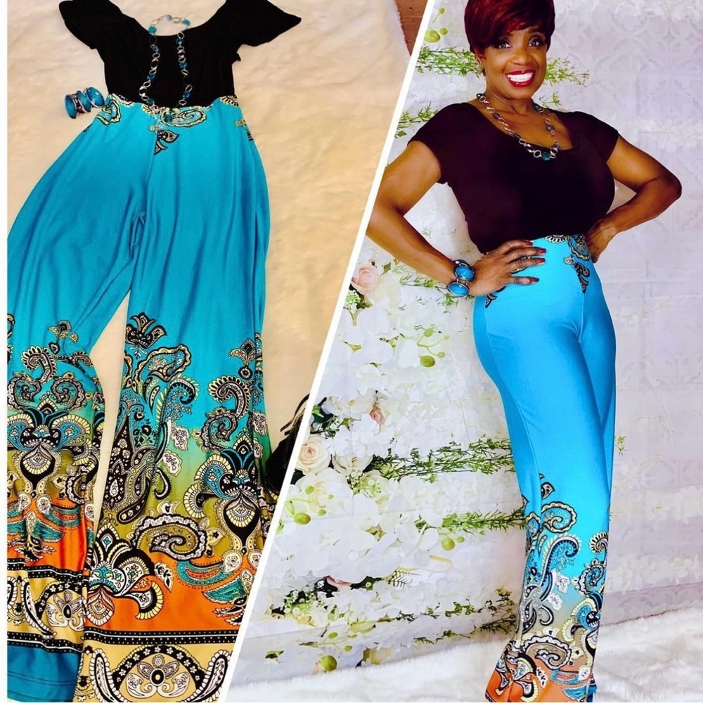 Bailey Blue Colorful Paisley Jumpsuit Whimsical Festival